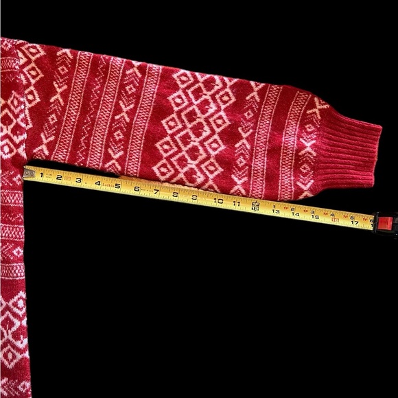 Fair Isle V-Neck Pocket Cardigan, Red and White, NEW - Picture 5 of 6